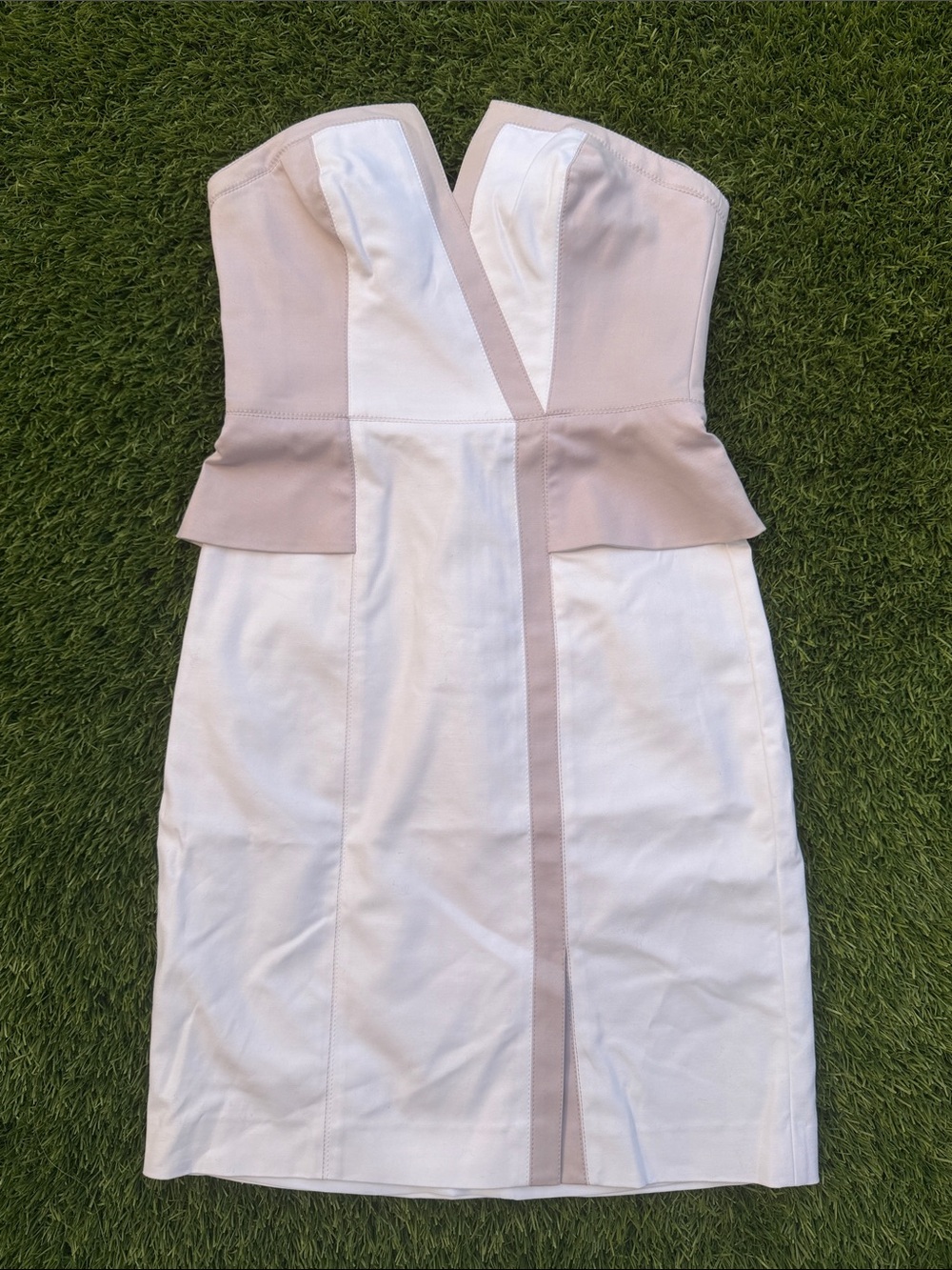 Rebecca Taylor Strapless Peplum Dress in White and Blush